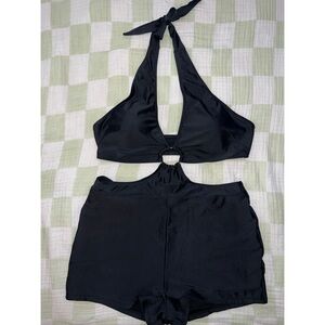 Black Halter Top and Shorts one piece swimsuit